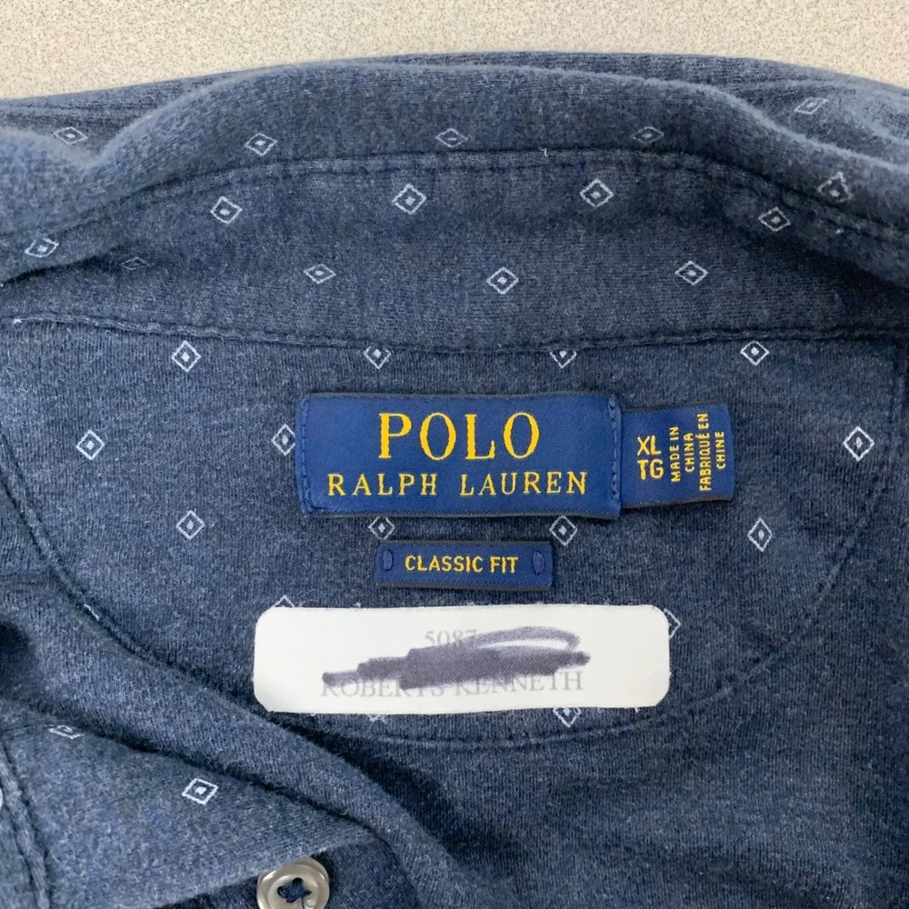 Polo Ralph Lauren Polo Shirt Mens XL Navy Blue Geometric‎ Diamond Classic Fit